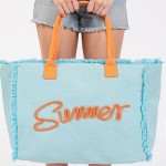 Wholesale sewn Rope Summer Letter Fringed Canvas Tote Bag Full Zipper Closure Li