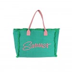 Wholesale sewn Rope Summer Letter Fringed Canvas Tote Bag Full Zipper Closure Li