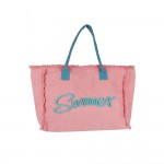 Wholesale sewn Rope Summer Letter Fringed Canvas Tote Bag Full Zipper Closure Li