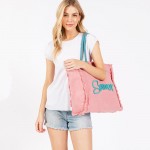 Wholesale sewn Rope Summer Letter Fringed Canvas Tote Bag Full Zipper Closure Li