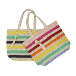 Wholesale pom Pom Tassel Striped Straw Crochet Tote Bag Full Zipper Closure Line