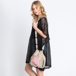 Wholesale multi Color Striped Bucket Bag Drawstring Closure Lined Body Open Zipp