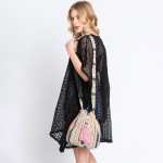 Wholesale multi Color Striped Bucket Bag Drawstring Closure Lined Body Open Zipp