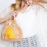 Wholesale simple Aztec Bucket Bag Drawstring Closure Lined Body Open Zipper Pock