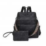 Wholesale acid Washed PU Leather Backpack Guitar Strap Matching Wristlet Full Zi