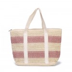 Woven Striped Straw Tote Bag 

- Lined Body 
- Full Zipper Closure
- One Open Internal Pocket
- Approximately 18"W X 12"T X5"D
- Strap Drop 8"L