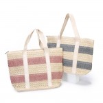 Woven Striped Straw Tote Bag 

- Lined Body 
- Full Zipper Closure
- One Open Internal Pocket
- Approximately 18"W X 12"T X5"D
- Strap Drop 8"L