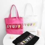 Wholesale chenille Letter Patch Tote Bag Open Unlined Body W T D Material Canvas