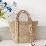 Wholesale woven Tote Bag Straw Wrapped Handles Tassel Detail W T D Strap Drop L