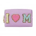 Wholesale i Heart Mom Chenille Patch Pouch Full Zipper Closure Waterproof Liner