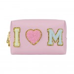 Wholesale i Heart Mom Chenille Patch Pouch Full Zipper Closure Waterproof Liner