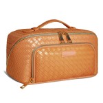 Wholesale vegan Leather Woven Travel Makeup Bag Full Zip Closure Front Zip Pocke