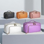 Wholesale vegan Leather Woven Travel Makeup Bag Full Zip Closure Front Zip Pocke