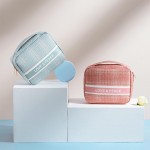 Wholesale lOVE PEACE Woven Makeup Bag Handle Full Zipper Closer Lined Body Inte