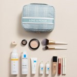 Wholesale lOVE PEACE Woven Makeup Bag Handle Full Zipper Closer Lined Body Inte