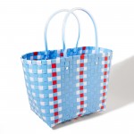 Checkered Handwoven Tote Basket Bag 

- Approximately 9" W X 9" T X 6" D
- Handle 5" L
- 100% PVC