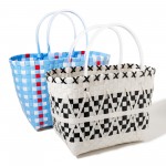 Wholesale checkered Handwoven Tote Basket Bag W T D Handle L PVC