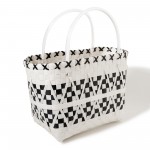 Zig Zag Woven Tote Basket Bag 

- Approximately 10" W X 9" T X 6" D
- Handle 5" L
- 100% PVC