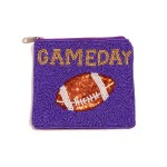 Wholesale seed Bead GAME DAY Sequin Football Coin Pouch Lined Interior Full Zipp
