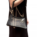 Wholesale clear PU Vegan Leather Cross Body Tote Bag Detachable Chain Strap Zip
