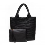 Wholesale vegan Leather Basket Weave Tote Bag Removable Base Wristlet Main Bag D