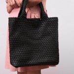 Wholesale vegan Leather Basket Weave Tote Bag Removable Base Wristlet Main Bag D
