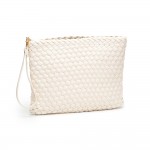 Wholesale vegan Leather Basket Weave Wristlet Clutch Bag Zip Closure Lined Insid