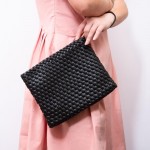 Wholesale vegan Leather Basket Weave Wristlet Clutch Bag Zip Closure Lined Insid