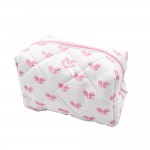 Wholesale quilted Puffer Bow Print Makeup Pouch Zip Closure Plaid Lined Inside L