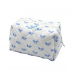 Wholesale quilted Puffer Bow Print Makeup Pouch Zip Closure Plaid Lined Inside L