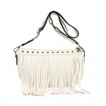 Wholesale vegan Leather Fringe Cross Body Bag Cavas Strap Stud Details Full Zipp