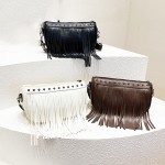 Wholesale vegan Leather Fringe Cross Body Bag Cavas Strap Stud Details Full Zipp