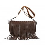 Wholesale vegan Leather Fringe Cross Body Bag Cavas Strap Stud Details Full Zipp
