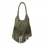 Wholesale vegan Suede Tassel Fringe Tote Bag Chevron Stitched Detail Magnetic Sn