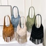 Wholesale vegan Suede Tassel Fringe Tote Bag Chevron Stitched Detail Magnetic Sn