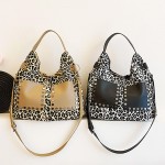 Wholesale leopard Print Cross Body Tote Bag Vegan Leather Stud Details Two Exter