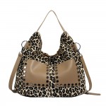 Wholesale leopard Print Cross Body Tote Bag Vegan Leather Stud Details Two Exter