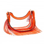 Wholesale clear Crossbody Bag Vegan Leather Trim Fringe Zip Closure Adjustable S