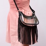 Wholesale clear Crossbody Bag Vegan Leather Trim Fringe Zip Closure Adjustable S