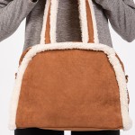 Wholesale faux Suede Cross Body Tote Bag Sherpa Lined Edges Full Zip Closure Lin
