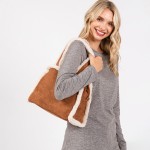 Wholesale faux Suede Cross Body Tote Bag Sherpa Lined Edges Full Zip Closure Lin
