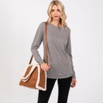 Wholesale faux Suede Cross Body Tote Bag Sherpa Lined Edges Full Zip Closure Lin