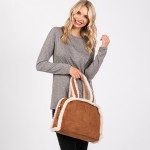 Wholesale faux Suede Cross Body Tote Bag Sherpa Lined Edges Full Zip Closure Lin