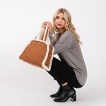 Wholesale faux Suede Cross Body Tote Bag Sherpa Lined Edges Full Zip Closure Lin