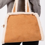 Wholesale faux Suede Cross Body Tote Bag Sherpa Lined Edges Full Zip Closure Lin