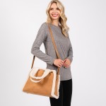 Wholesale faux Suede Cross Body Tote Bag Sherpa Lined Edges Full Zip Closure Lin