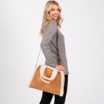 Wholesale faux Suede Cross Body Tote Bag Sherpa Lined Edges Full Zip Closure Lin