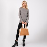 Wholesale faux Suede Cross Body Tote Bag Sherpa Lined Edges Full Zip Closure Lin