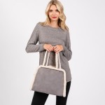 Wholesale faux Suede Cross Body Tote Bag Sherpa Lined Edges Full Zip Closure Lin
