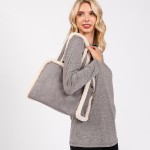Wholesale faux Suede Cross Body Tote Bag Sherpa Lined Edges Full Zip Closure Lin